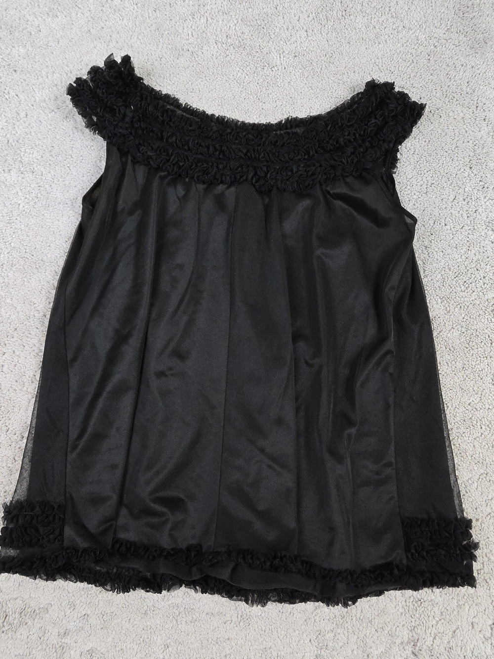 Vintage Black Sheer Top Ruffle Trim Flowers Lingerie Whimsigoth Fairy Dainty Lux - Picture 2 of 8